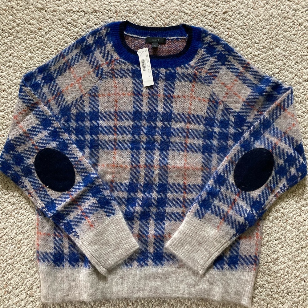 J. Crew Plaid Brushed Wool Blend Sweater
